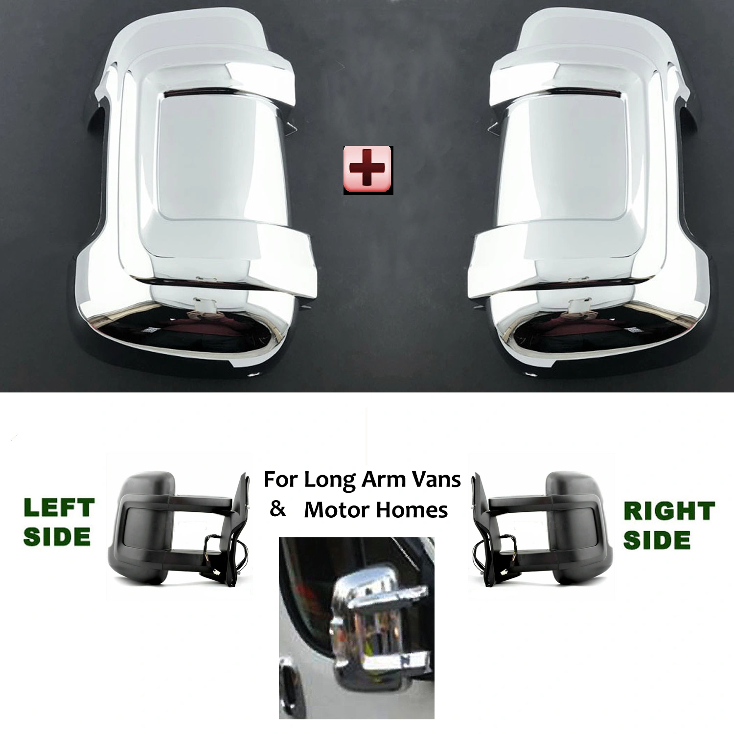 Fiat Ducato Wing Mirror Protectors - Chrome - Left and Right Pair 2006 to 2025